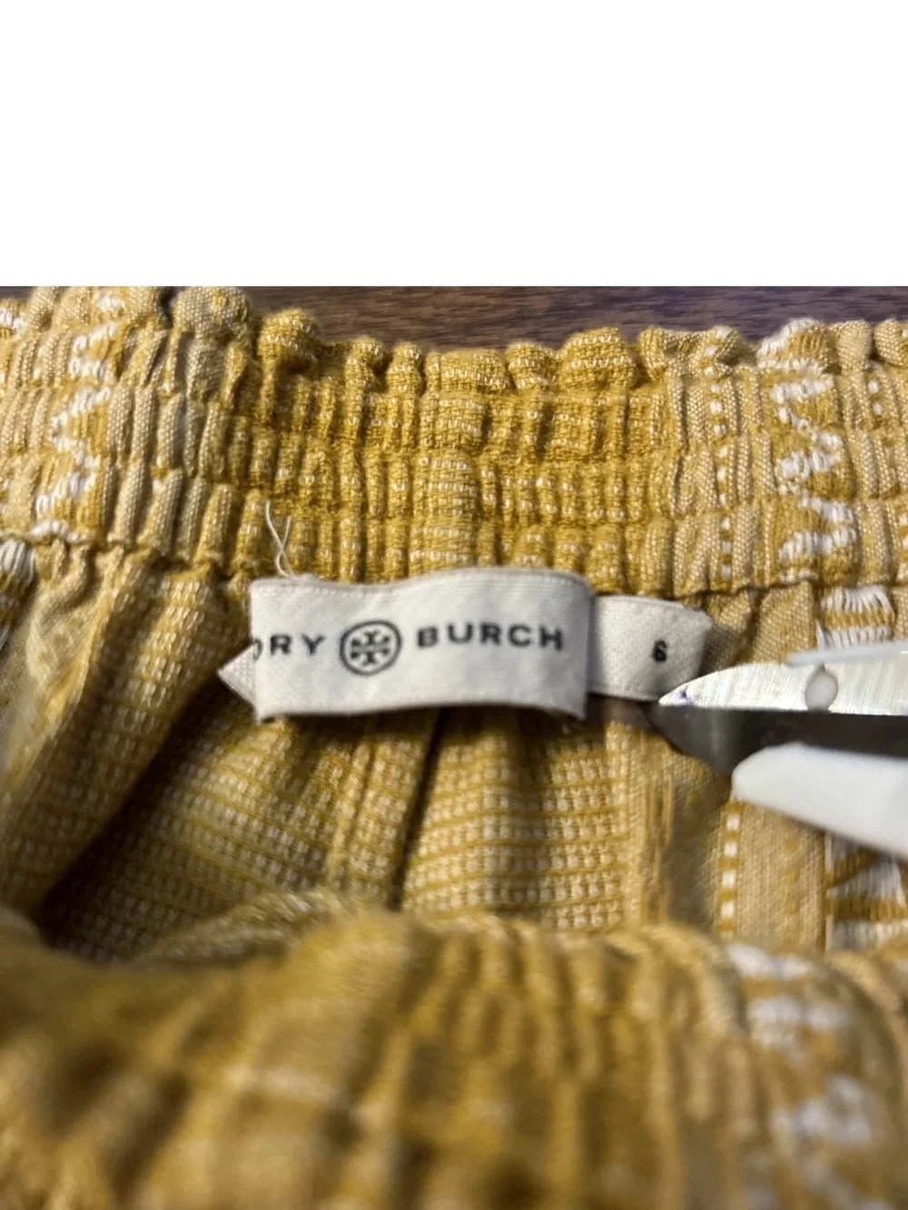Tory Burch Set Women Sequin Embellished Yellow & Ivory Cotton Tunic 8 & Pants 6